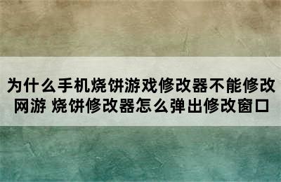 为什么手机烧饼游戏修改器不能修改网游 烧饼修改器怎么弹出修改窗口